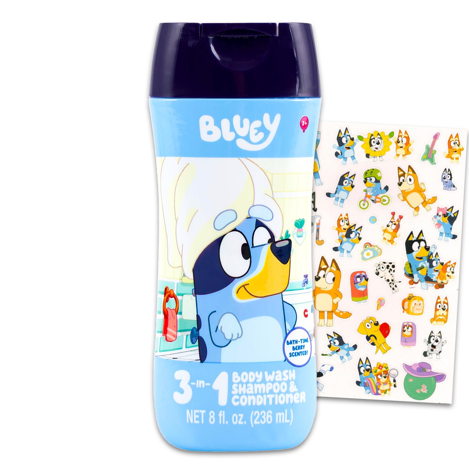 Bluey Kids Shampoo, Conditioner, Body Wash 8 Oz Bottle - Bundle With 3-In-1 Berry Scented Body Wash, Shampoo & Conditioner Plus