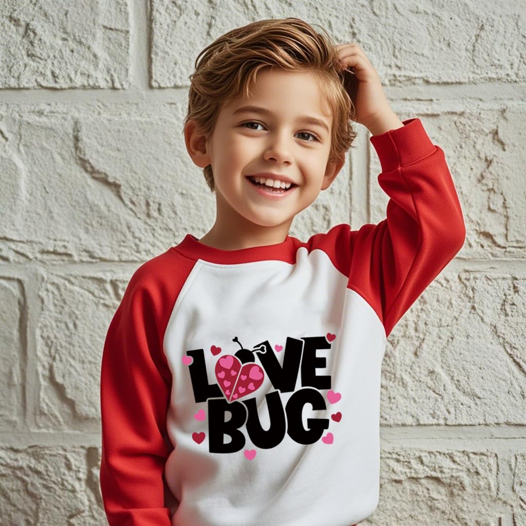 Xfsjgna Valentines Day Sweatshirts Kids 7T Boys Girls Valentine'S Ladybug Heart Graphic Raglan Shirt Toddler Long Sleeve Tops Re