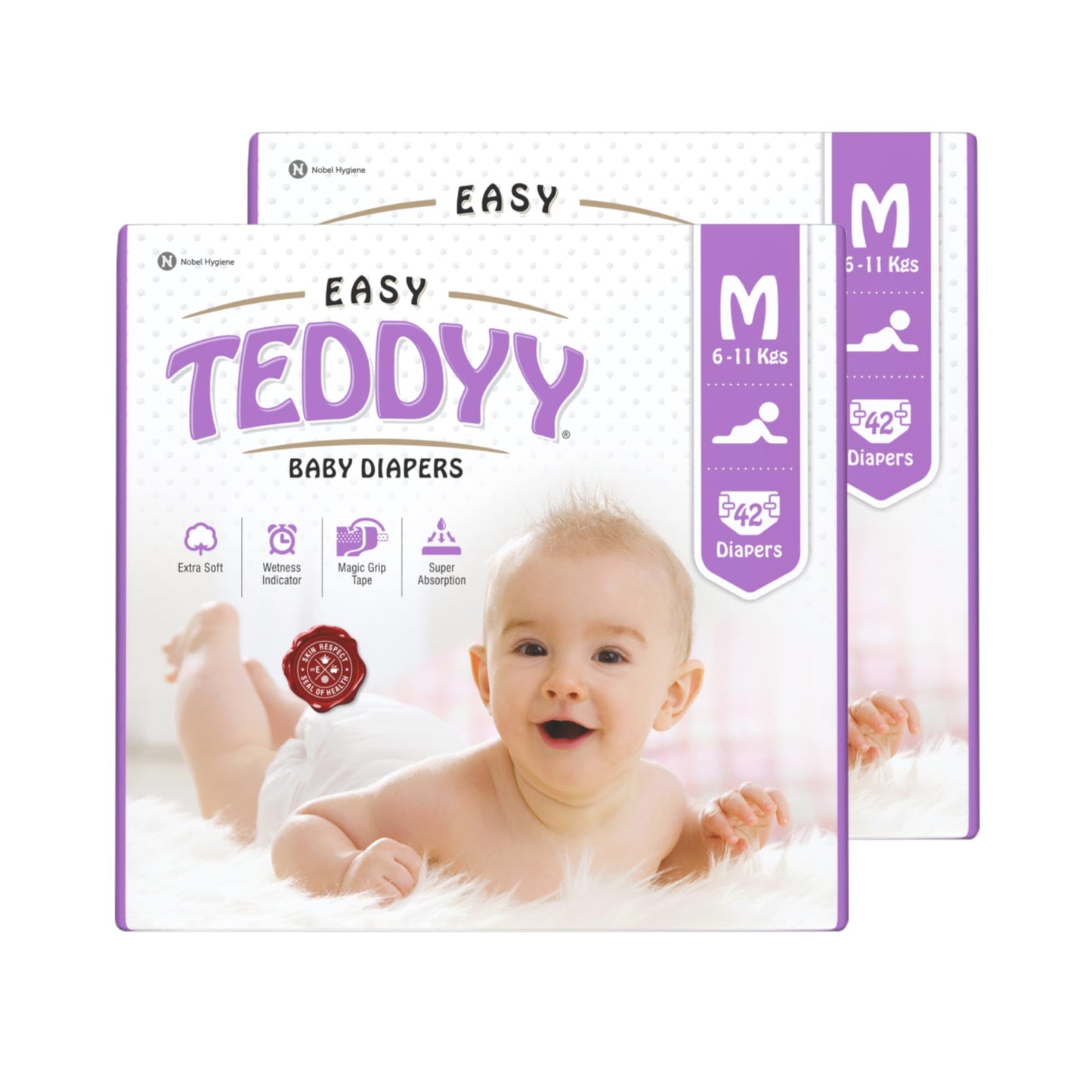 Teddyy Easy Baby M Size Diaper Tape Style | 84 Count (Medium) | 611 Kgs (Pack Of 2) | Quick Absorbency | Extra Super Soft | Ant