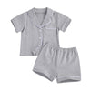 Bulingna Kids Toddler Baby Girl Summer Two Piece Pajamas Set Short Sleeve Button Down Top With Shorts Gray