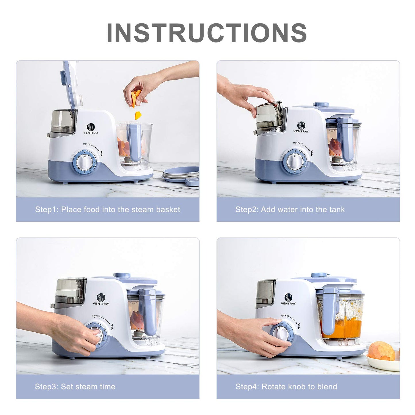 Ventray Baby Food Maker Steamer And Blender Baby Food Processor Steamer Puree Blender All-In-One Puree Machine Baby Food Warmer