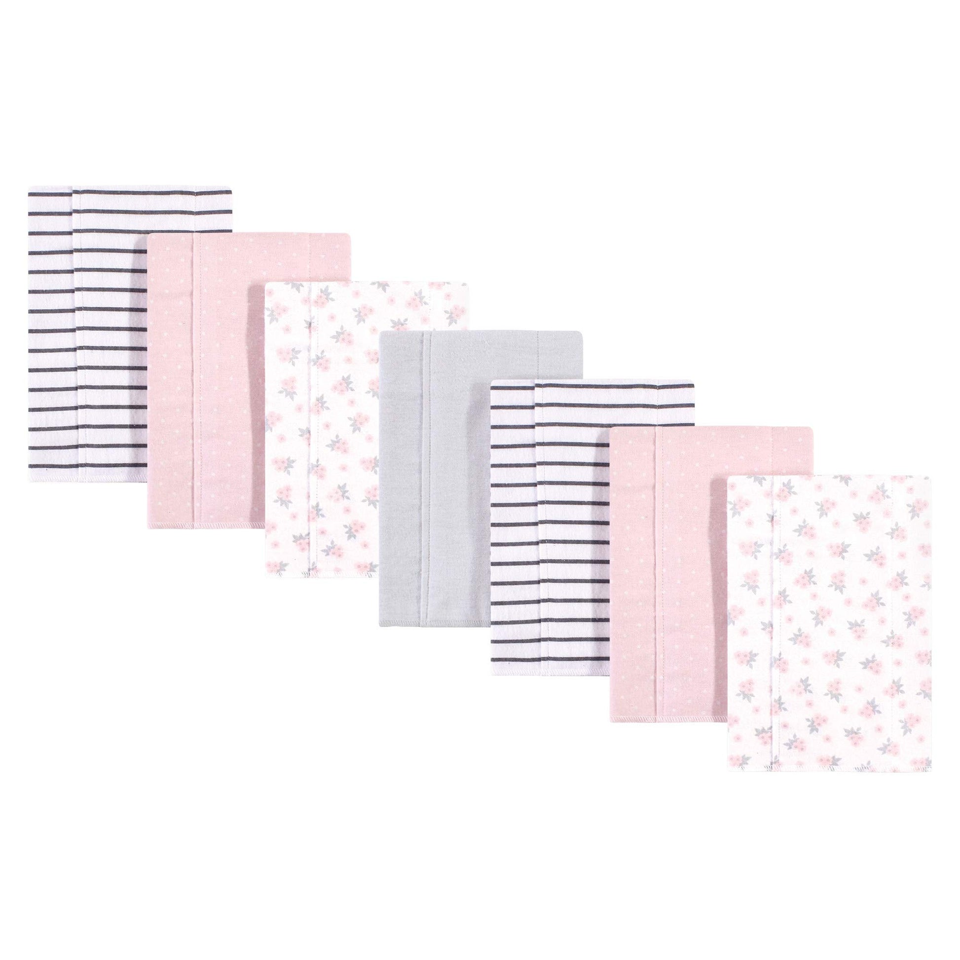 Hudson Baby Unisex Baby Cotton Flannel Burp Cloths, Gray Pink Floral, One Size