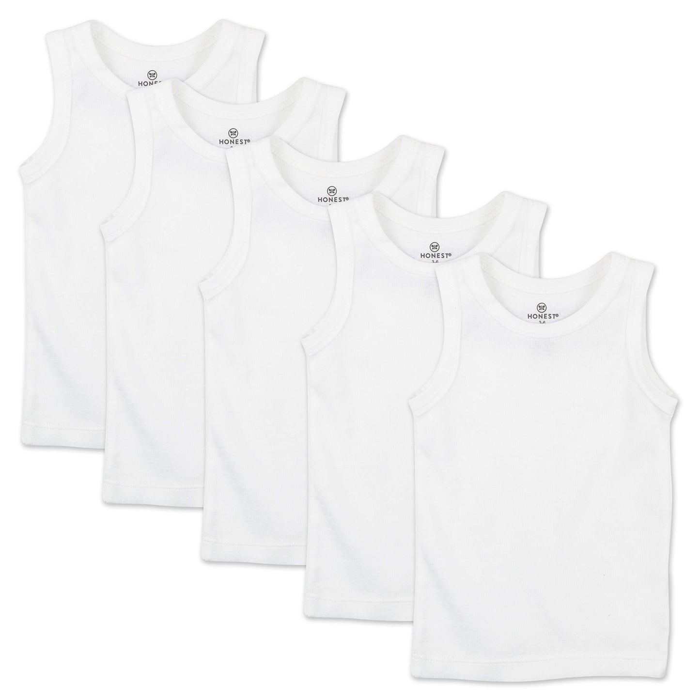 Honestbaby Multipack Sleeveless Muscle T-Shirts 100% Organic Cotton For Infant Baby And Toddler Boys, Girls, 10-Pack Bright Whit