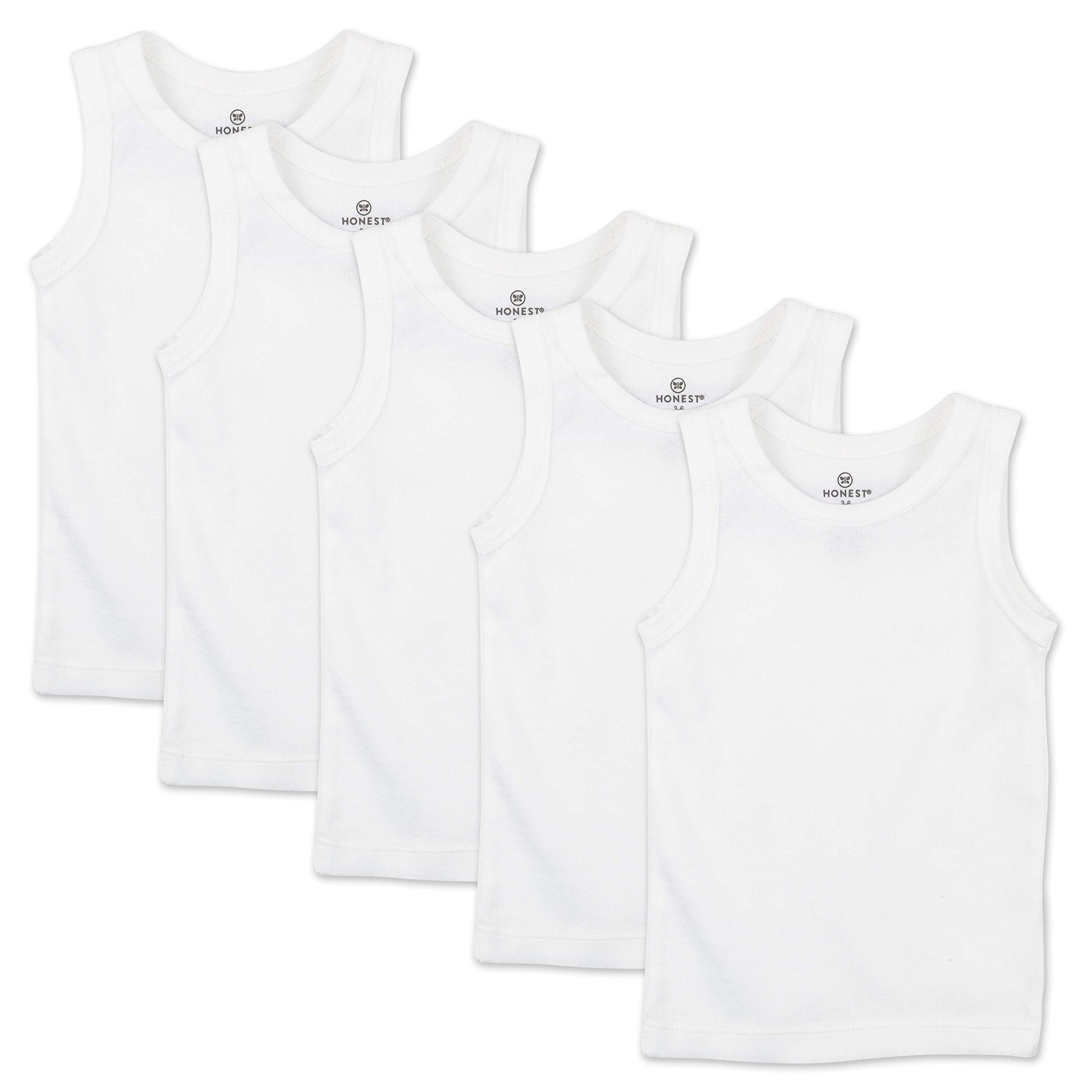 Honestbaby Multipack Sleeveless Muscle T-Shirts 100% Organic Cotton For Infant Baby And Toddler Boys, Girls, 10-Pack Bright Whit