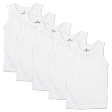 Honestbaby Multipack Sleeveless Muscle T-Shirts 100% Organic Cotton For Infant Baby And Toddler Boys, Girls, 10-Pack Bright Whit