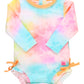 Rufflebutts Baby Girls Upf 50+ Sun Protection Novelty Print Long Sleeve One Piece Rash Guard Swimsuit With Zipper - Rainbow Tie