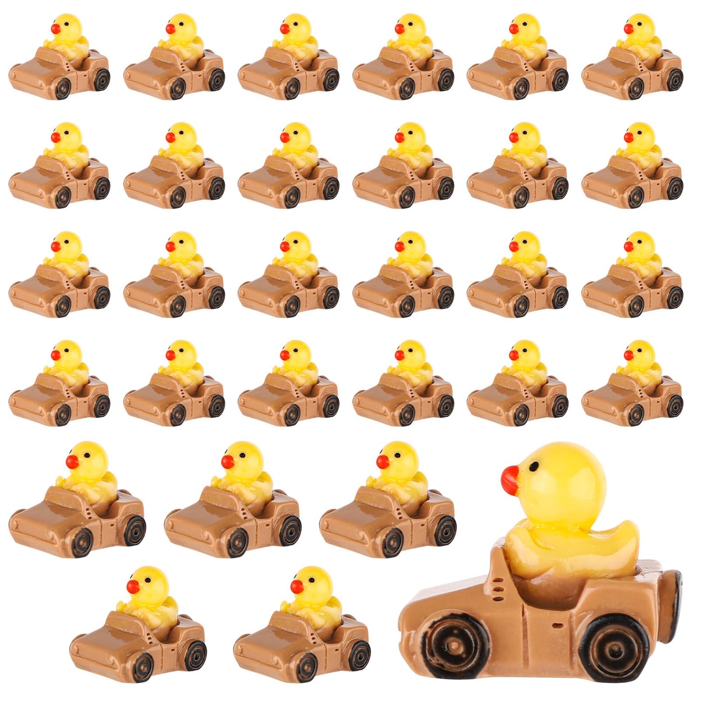 30pcs Tiny Duck Figurines, Brown & Yellow Resin Little Ducks in a Car Cute Small Duck Figures Floater Ducks Mini Car Ducks Decor