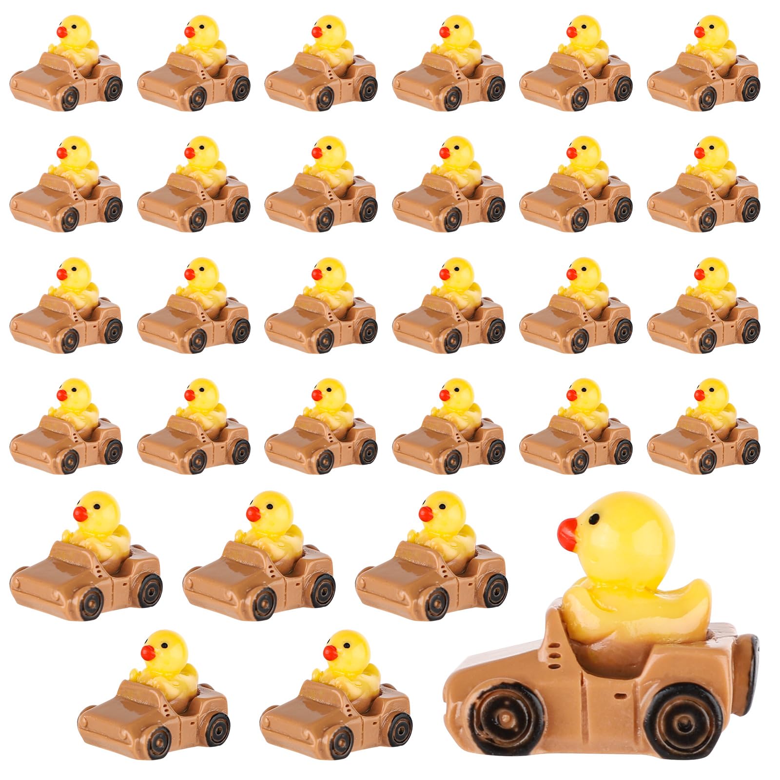 30pcs Tiny Duck Figurines, Brown & Yellow Resin Little Ducks in a Car Cute Small Duck Figures Floater Ducks Mini Car Ducks Decor