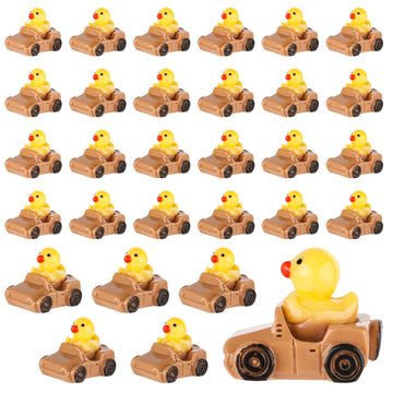 30pcs Tiny Duck Figurines, Brown & Yellow Resin Little Ducks in a Car Cute Small Duck Figures Floater Ducks Mini Car Ducks Decor