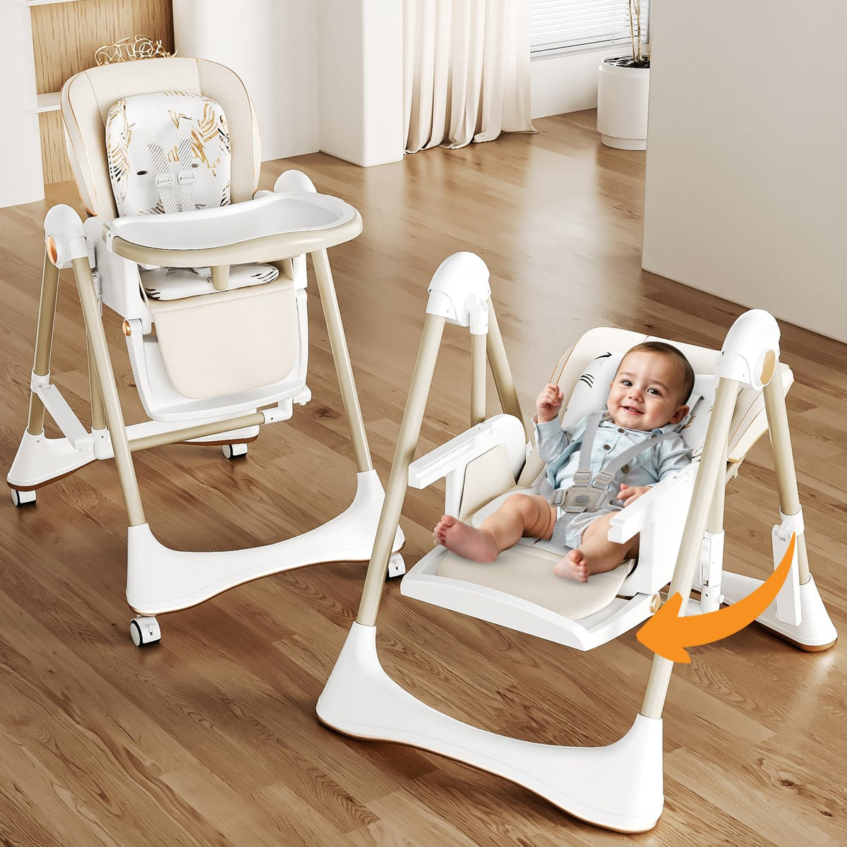 Baybee Nivio 3In1 Convertible High Chair For Kids Adjustable Baby Feeding Chair With Swing, Recline, Detachable Tray, 5Point 