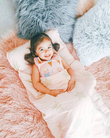 Wildkin Kids Original Nap Mat - Cozy Kids Sleep Mat With Pillow, Ideal For School & Travel - Pink And Gold Stars