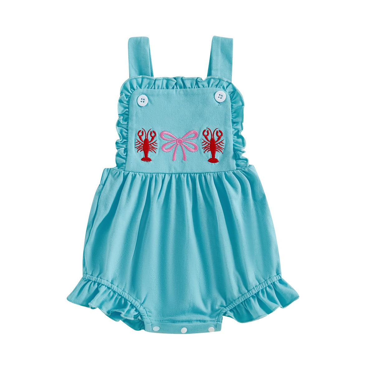 Gueuusu Smocked Baby Girl Clothes Crawfish Bow Embroidery Ruffle Sunsuit Shrimp Sleeveless Romper Bodysuit Cute Summer Outfit, B