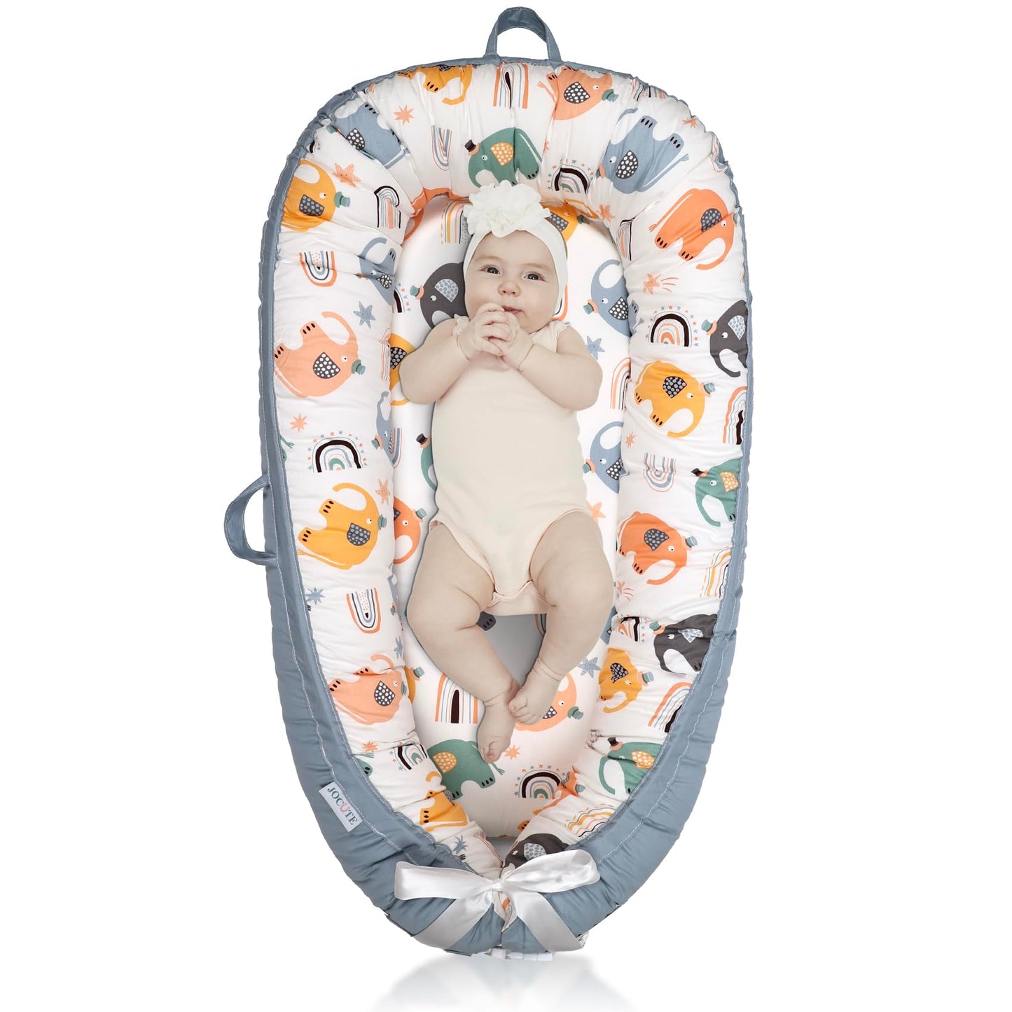 Jocute Baby Lounger Large Size, Cotton Breathable Baby Lounger Pillow Cover Waterproof, Infant Lounger For Travel, Grey Protable