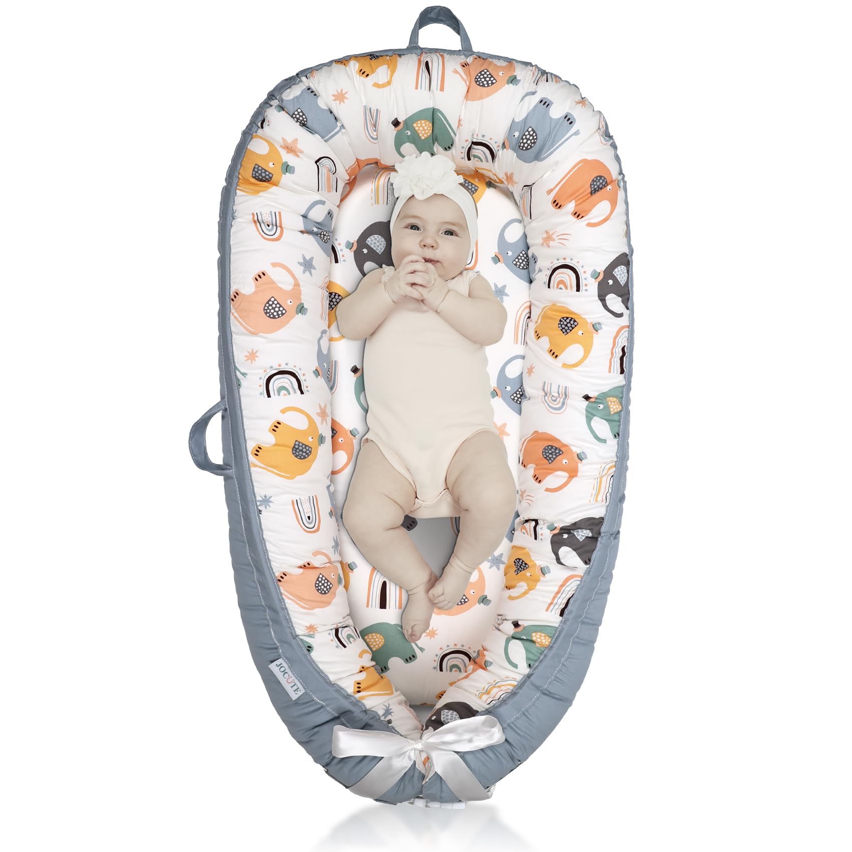 Jocute Baby Lounger Large Size, Cotton Breathable Baby Lounger Pillow Cover Waterproof, Infant Lounger For Travel, Grey Protable