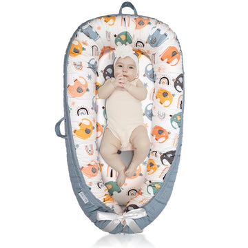 Jocute Baby Lounger Large Size, Cotton Breathable Baby Lounger Pillow Cover Waterproof, Infant Lounger For Travel, Grey Protable