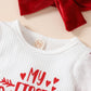 My First Valentines Day Toddler Baby Girl Outfit Red Heart Long Sleeve Romper And Flare Pants Infant Clothes (A White My First V