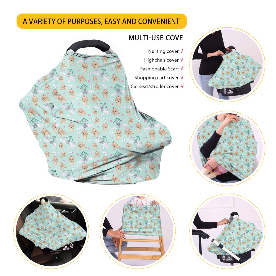Jeocody Cow Print Baby Car Seat Carseat Canopy Covers Personalised Nursing Privacy Protection Multi-Use Breastfeeding Shawl