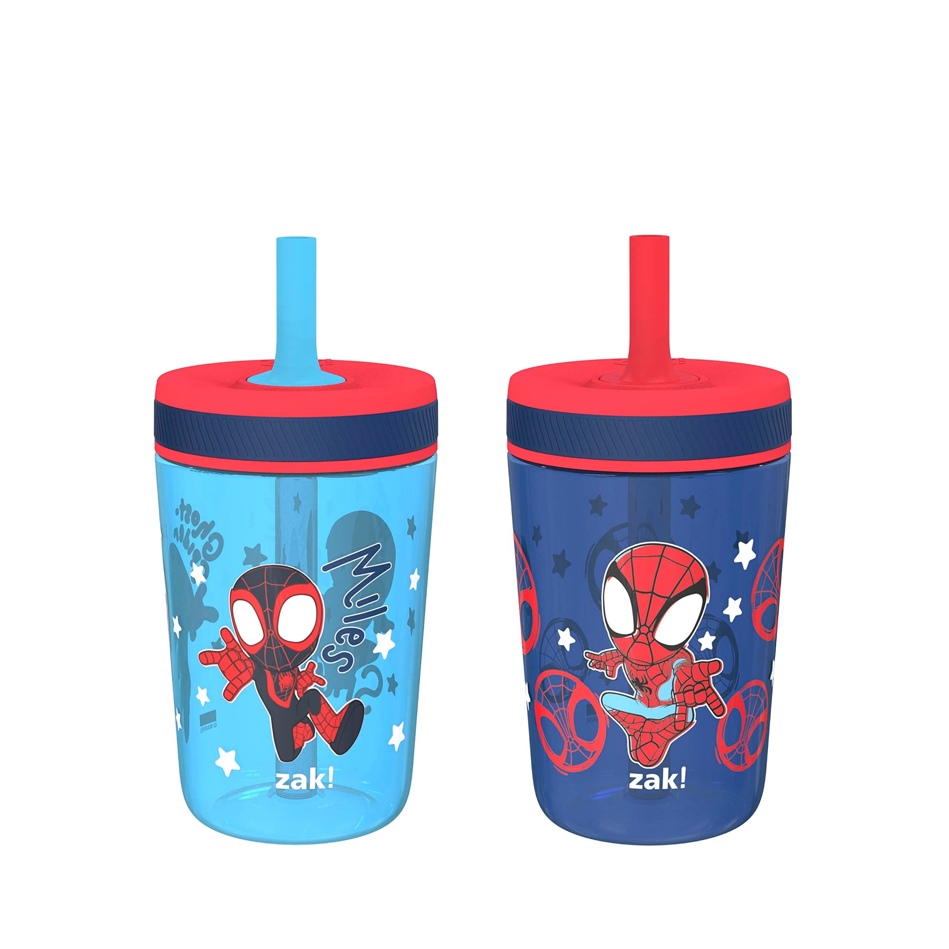 Zak Designs Marvel Spider-Man Kelso Toddler Cups for Travel or at Home, 15oz 2-Pack Durable Plastic Sippy Cups with Leak-Proof D