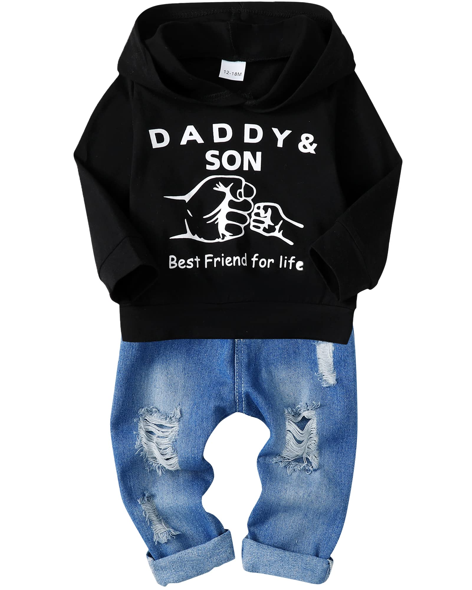 Wesidom Baby Boy Clothes, Long Sleeve Printing Hoodie With Jeans Pants Outfits Set
