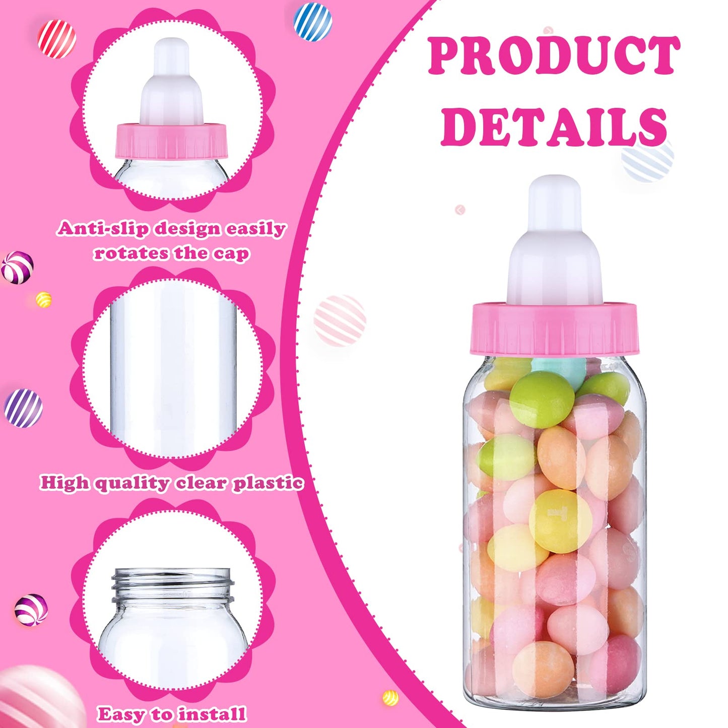 Pinkxhy 60 Pcs 4.5 Inch Baby Mini Milk Bottle Baby Shower Favor Fillable Feeding Bottle Candy Box Small Plastic Candy Container