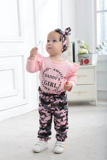 Xuanhao 12-18 Month Girl Clothes Baby Girl Clothes Fall Winter Cute 3Pcs Long Sleeve Pant Sets Ruffle Tops Camouflage Pants Baby