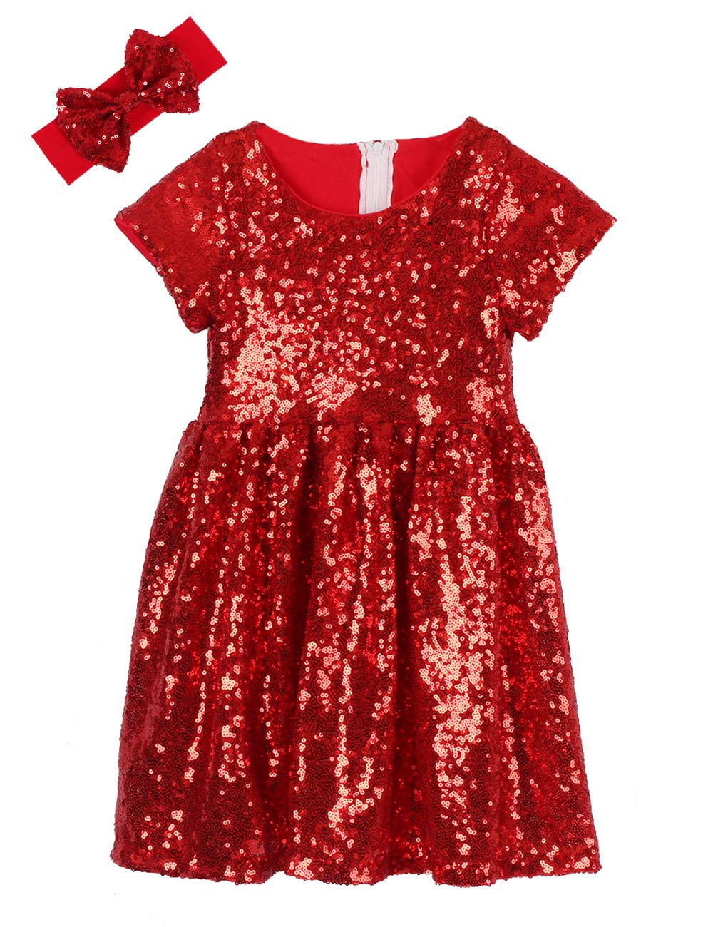 Cilucu Flower Girl Dress Baby Toddlers Sequin Dress Kids Party Dress Bridesmaid Wedding Gown Birthday Dress Red 7T-8T