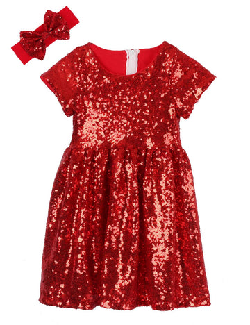Cilucu Flower Girl Dress Baby Toddlers Sequin Dress Kids Party Dress Bridesmaid Wedding Gown Birthday Dress Red 7T-8T