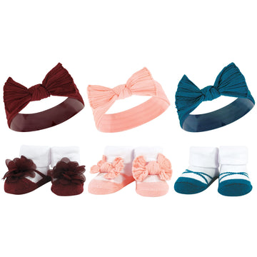 Hudson Baby Baby Girls' Headband And Socks Giftset, Burgundy Teal, One Size