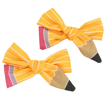 2pcs Back to School Bow Hair Clips for Girls - Cute Yellow Pencil Hair Bows with Alligator Clips, Non-Slip Barrettes for Kids, T
