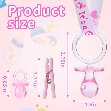 Zyflsq 144 Pieces Baby Shower Decorations Sets, 48 Baby Shower Pacifiers Necklace, 48 Mini Acrylic Pacifiers Charm And 48 Clothe