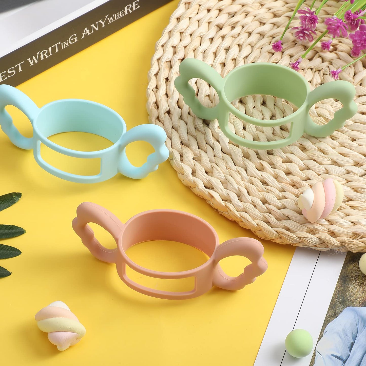 3 Pieces Baby Silicone Bottle Handles Natural Bottle Handle Wide Neck Feeding Handle Easy Carry Handle Lightweight Bottle Handle