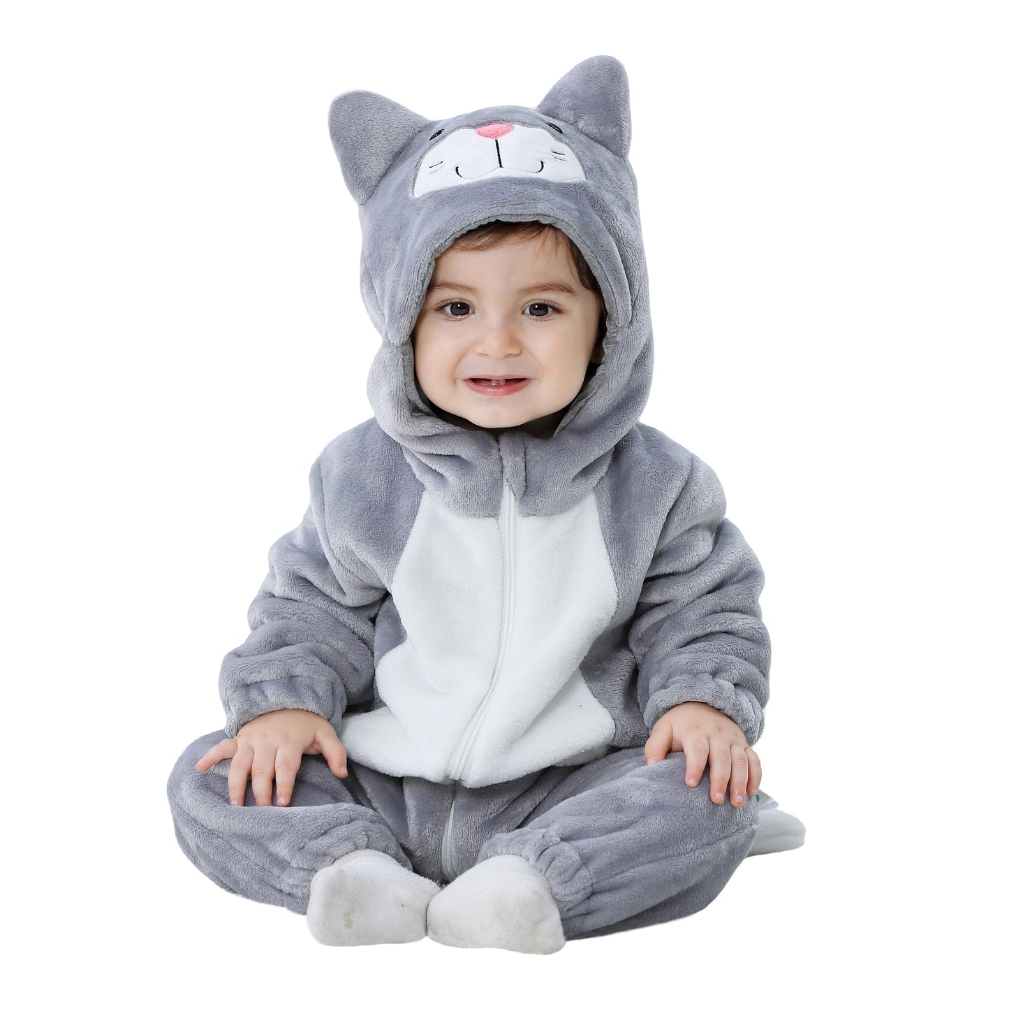 Tonwhar Unisex Baby Animal Halloween Costume Kid'S And Toddler'S Autumn Winter Outfits Jumpsuit(6-9 Months,Gray Cat)