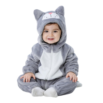 Tonwhar Unisex Baby Animal Halloween Costume Kid'S And Toddler'S Autumn Winter Outfits Jumpsuit(6-9 Months,Gray Cat)