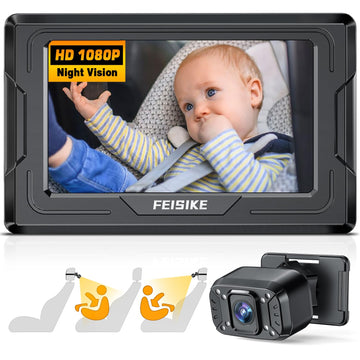Feisike Baby Car Camera Hd 1080P With Display, 4.3'' Back Seat Baby Car Camera Monitor For Crystal Infrared Night Vision, 360 Ro