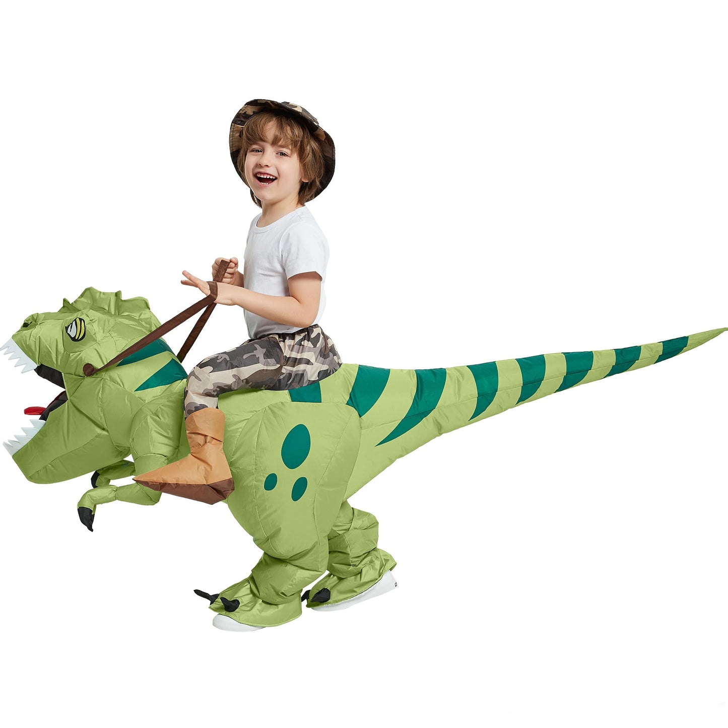 One Casa Inflatable Dinosaur Costume Riding T Rex Air Blow Up Funny Fancy Dress Party Halloween Costume For Kids 7-10Yrs