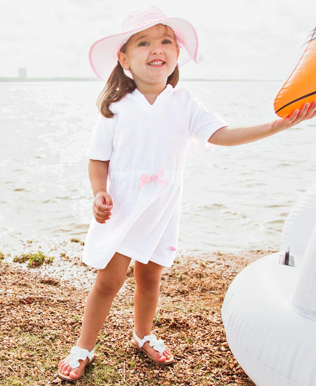 Rufflebutts Baby/Toddler Girls White W/Pink Seersucker Terry Hoodie Swimsuit Cover-Up - 18-24M