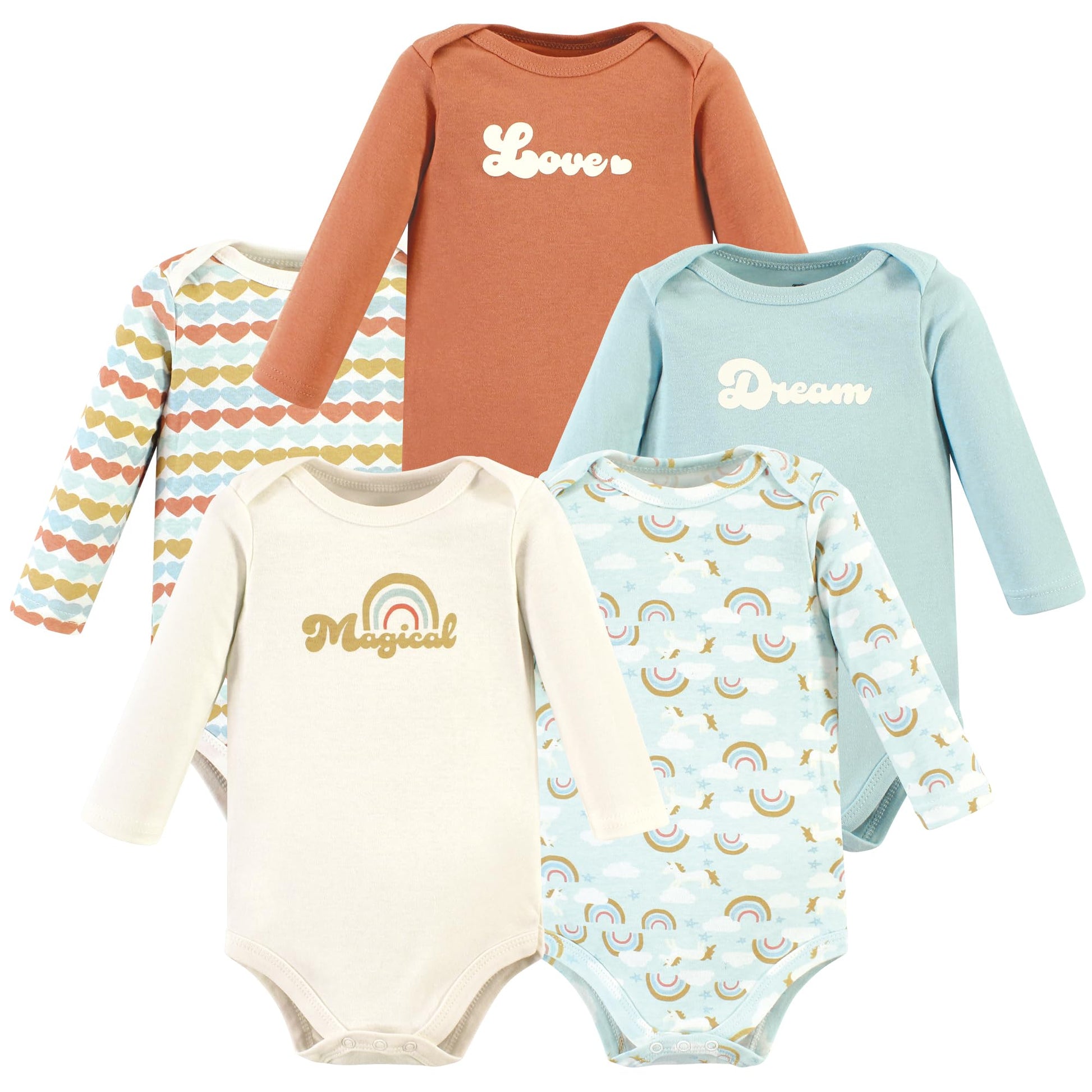 Hudson Baby Unisex Baby Cotton Long-Sleeve Bodysuits, Magical Rainbow 5-Pack, 6-9 Months