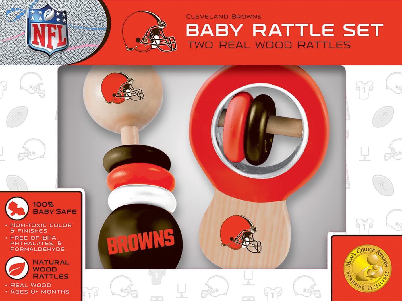 Baby Fanatic Wood Rattle 2 Pack - NFL Cleveland Browns - Officially Licensed Baby Toy Set