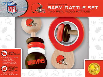 Baby Fanatic Wood Rattle 2 Pack - NFL Cleveland Browns - Officially Licensed Baby Toy Set