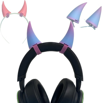 2X Demon Horns For Headset/Cosplay - Made In Usa -16 Colors (Rainbow Blue/Pink)