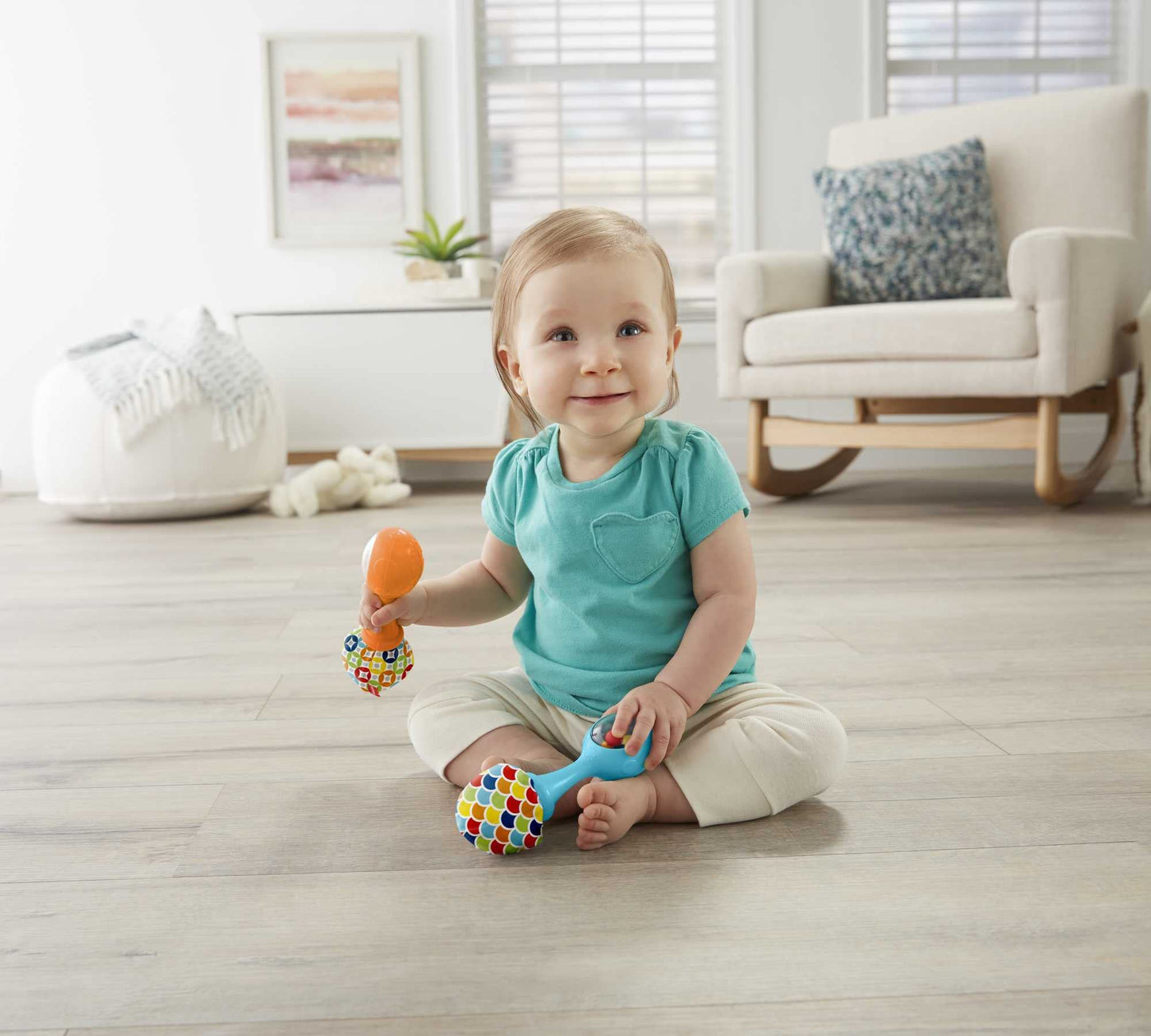 Fisher-Price Baby Newborn Toys Rattle n Rock Maracas, Set of 2 Soft Musical Instruments for Babies 3+ Months, Blue Orange