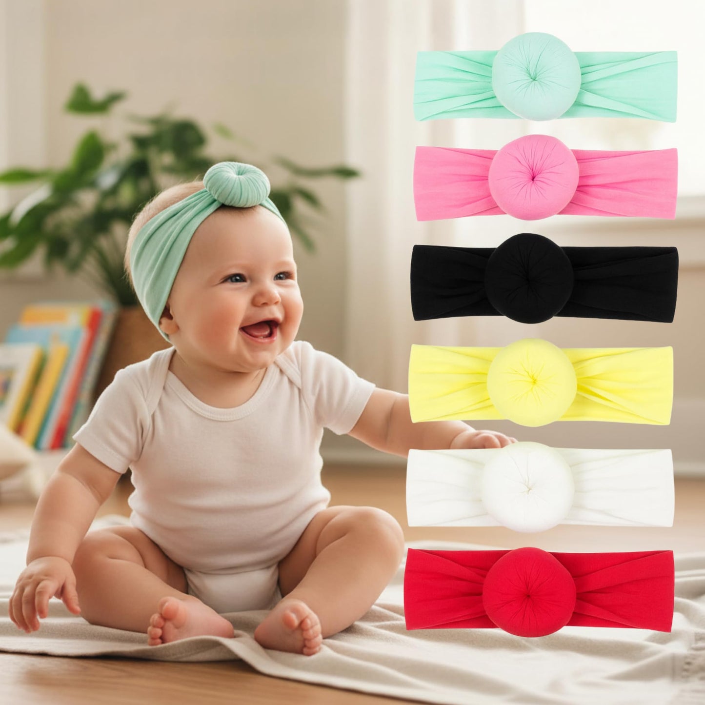 Bakefy  6 Baby Flower Headbands For Baby Girls | Soft Nylon Headbands For Newborn Babies, Infant, Toddler | Hair Band, Hair Acc