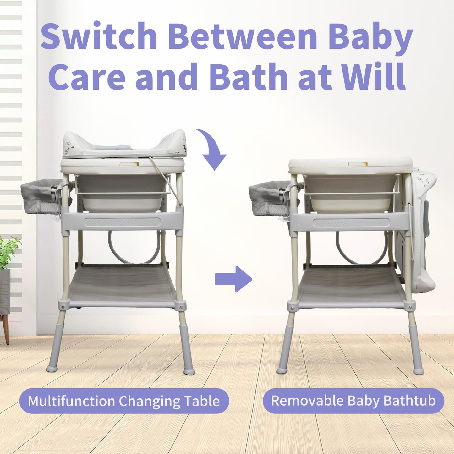 2 In 1 Baby Bathtub With Changing Table, Deygia Waterproof Diaper Changing Station Portable Changing Table Adjustable Height Nur