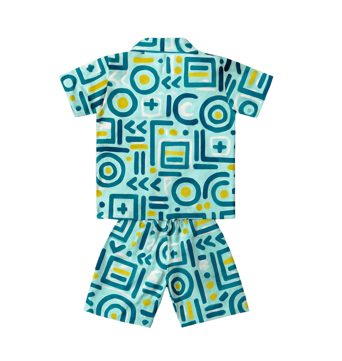 La Bento Boys Printed Cord Set  Half Sleeve Shirt With Matching Shorts Geometric Design Soft Cotton Blend Casual Wear (Baby Bo