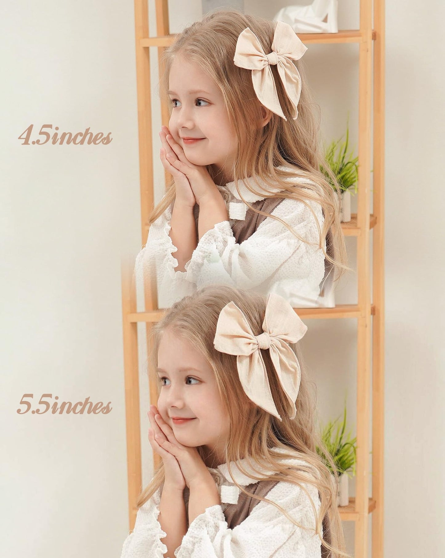 Doboi 20Pcs Fable Bows 4.5 Inch Hair Clips Baby Girls Cotton Linen Bows For Girls Solid Color Hair Accessories For Baby Toddlers