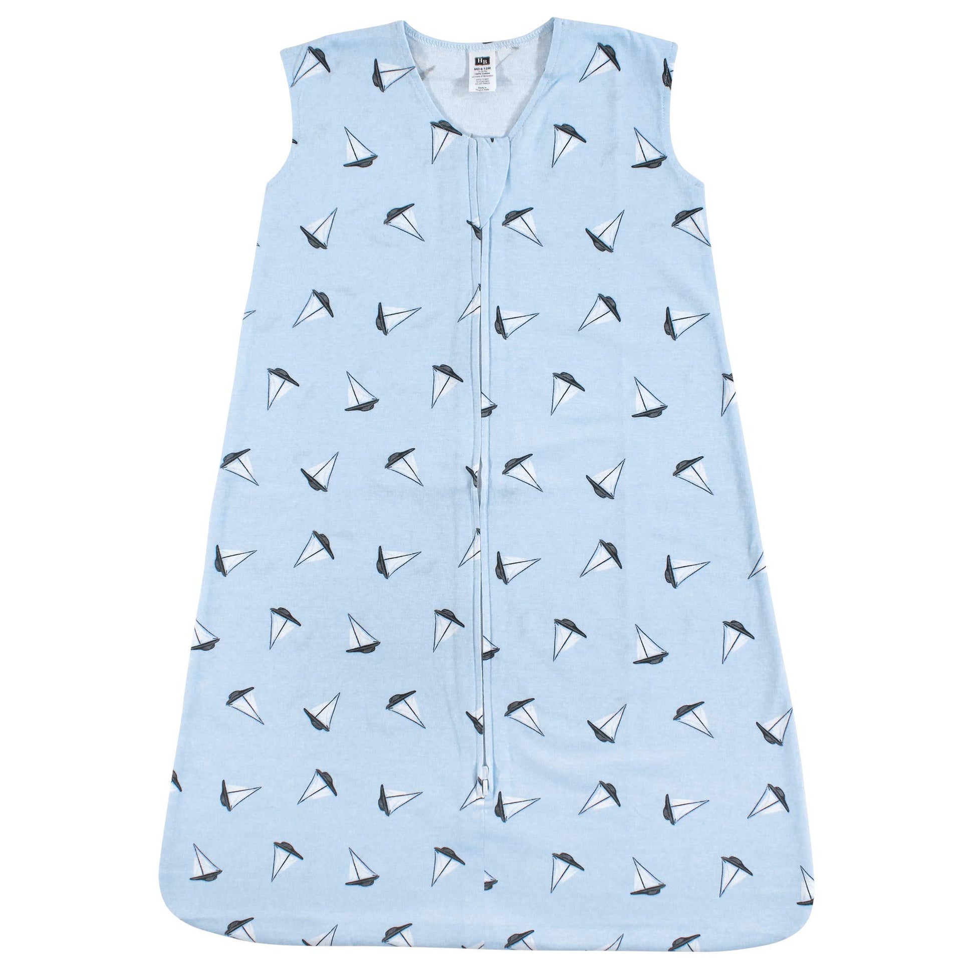 Hudson Baby Unisex Baby Cotton Sleeveless Wearable Sleeping Bag, Sack, Blanket, Sailboats, 6-12 Months