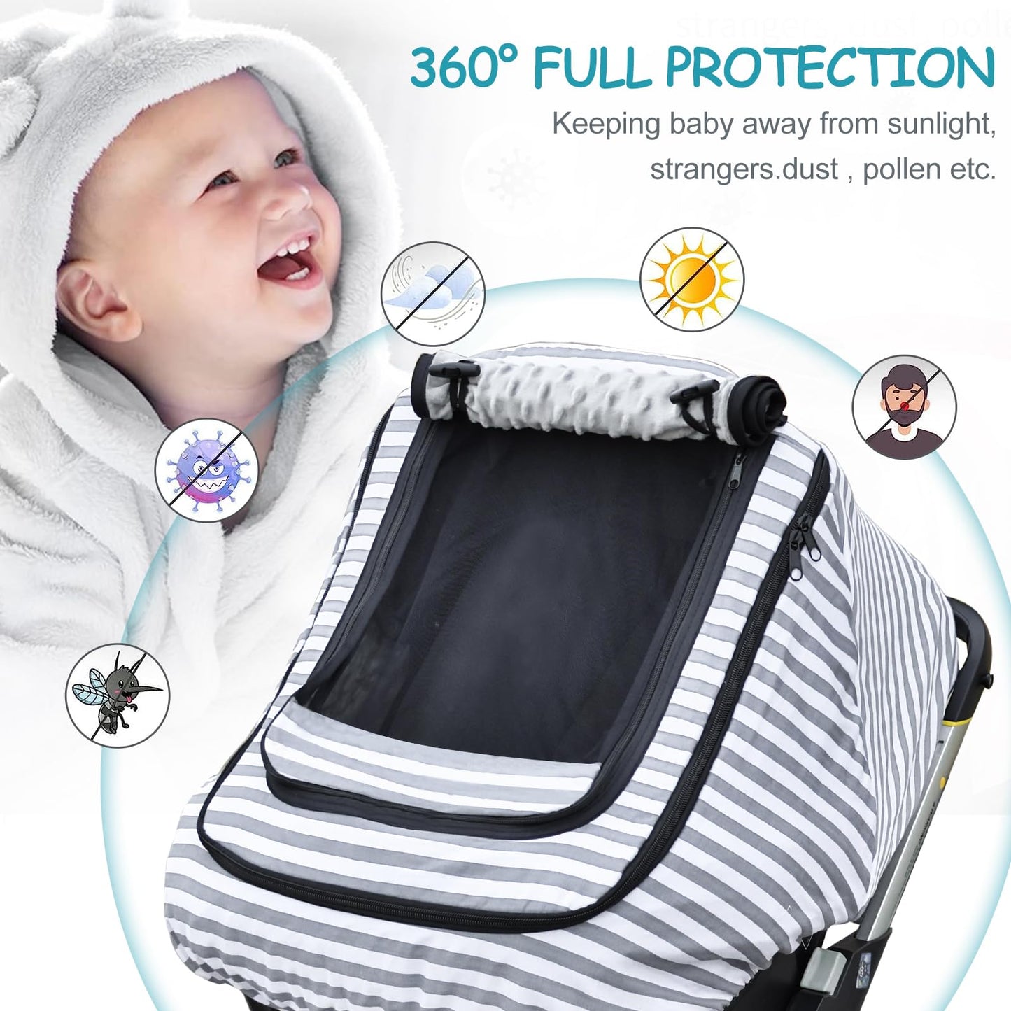 Winter Baby Stoller Bunting Bags And Carseat Canopies Cover To Protect Baby From Cold Wind, Super Warm Plush Fleece Baby Carrier