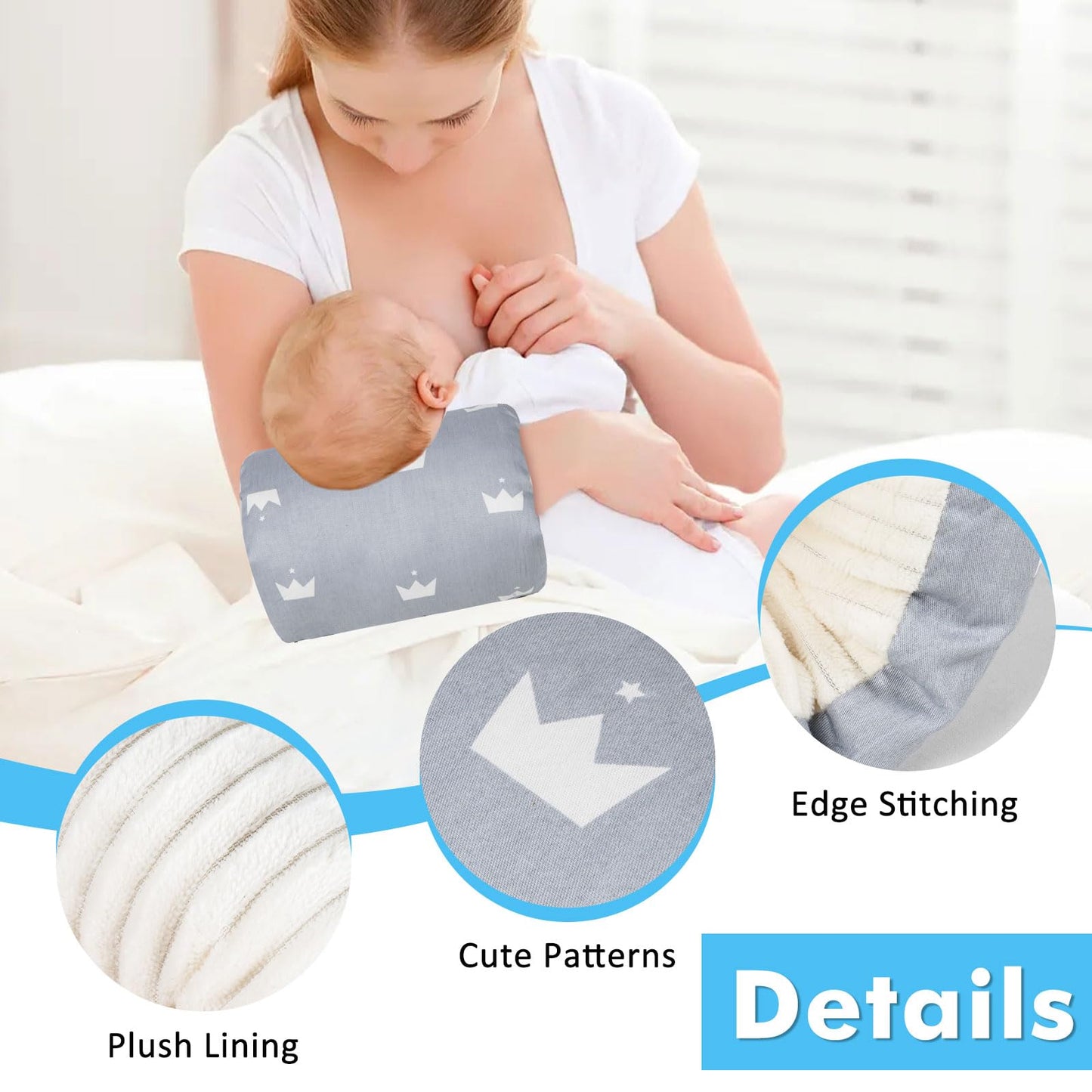 Povkufii Baby Nursing Arm Breastfeeding Pillow Adjustable Nursing Pillow Soft Nursing Arm Pillow Baby Feeding Pillow(Grey Crown)