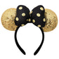 ODOCARE Handmade Mouse Ears Headband for Women and Girls, Polka Dot Bow Mouse Ears Costume Accessories(Shiny Gold)