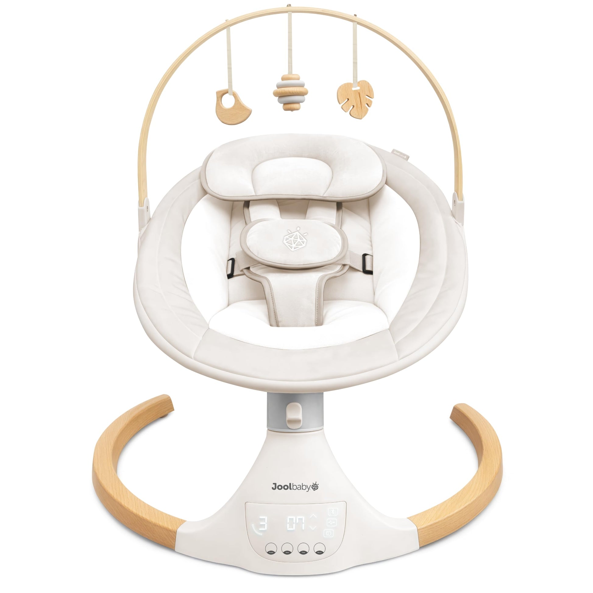 Jool Baby Nova Nature Baby Swing for Newborns with Natural Wood Toys, Electric Motorized Infant Swing, Bluetooth Music, Remote (
